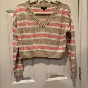 Wild Fable V-Neck Sweater - Pink and Tan Stripes, size XS